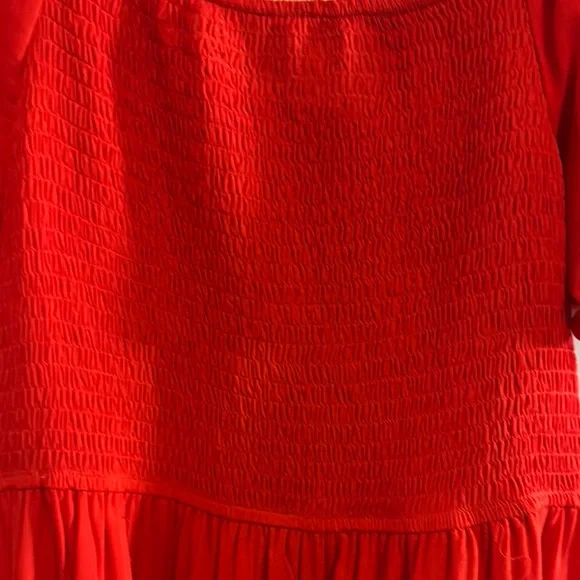 Red Smocked Puff Sleeve Mini Dress - Picture 4 of 5
